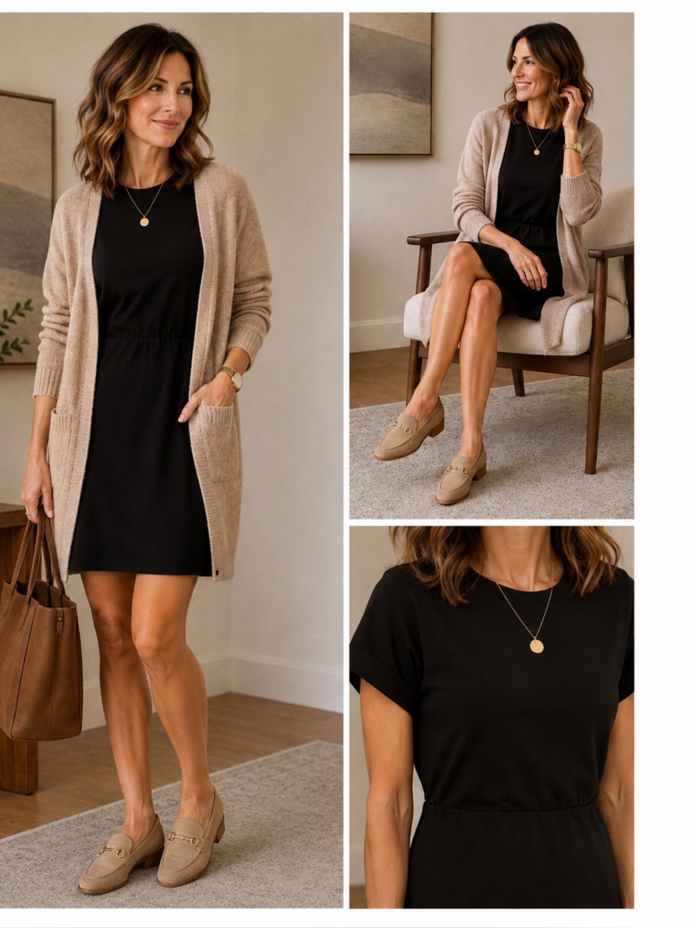LOFT Black Short-Sleeve Mini Dress